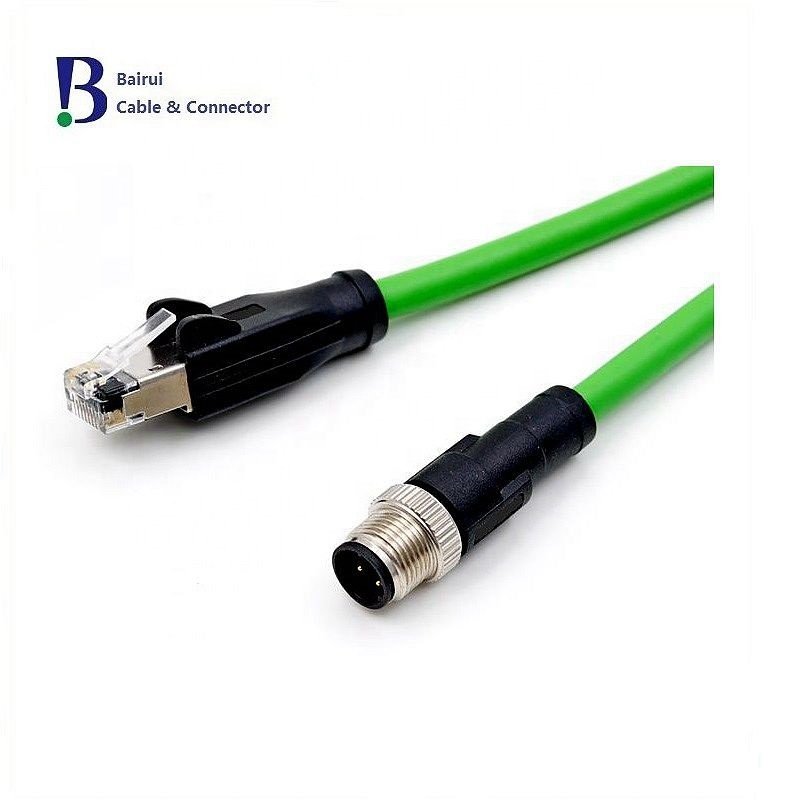 Bairui Circular Sensor M12 8 Pin A B D X-Coded Male Connector to RJ45 Cable Waterproof IP67 For Ethernet Signals