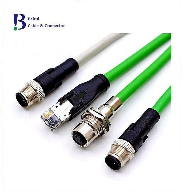 Bairui Circular Sensor M12 8 Pin A B D X-Coded Male Connector to RJ45 Cable Waterproof IP67 For Ethernet Signals