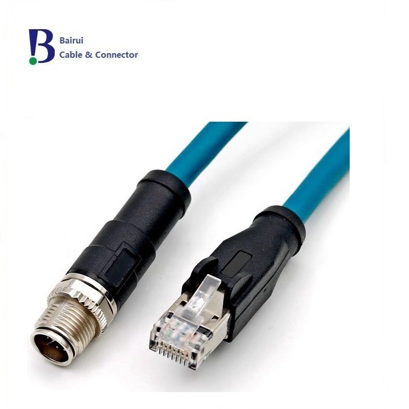 Bairui Circular Sensor M12 8 Pin A B D X-Coded Male Connector to RJ45 Cable Waterproof IP67 For Ethernet Signals