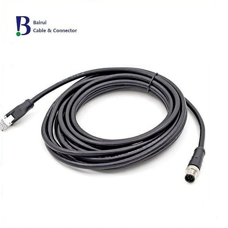 Bairui Circular Sensor M12 8 Pin A B D X-Coded Male Connector to RJ45 Cable Waterproof IP67 For Ethernet Signals