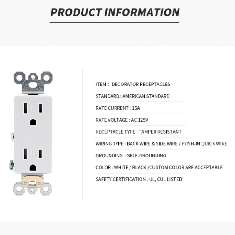 Duplex Receptacle 110Volt Electrical Connector Receptacle Outlet Socket US 15A Decorate Socket