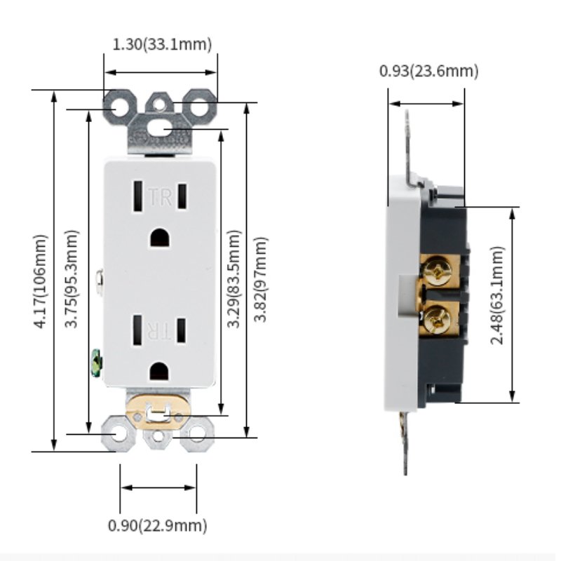 Duplex Receptacle 110Volt Electrical Connector Receptacle Outlet Socket US 15A Decorate Socket