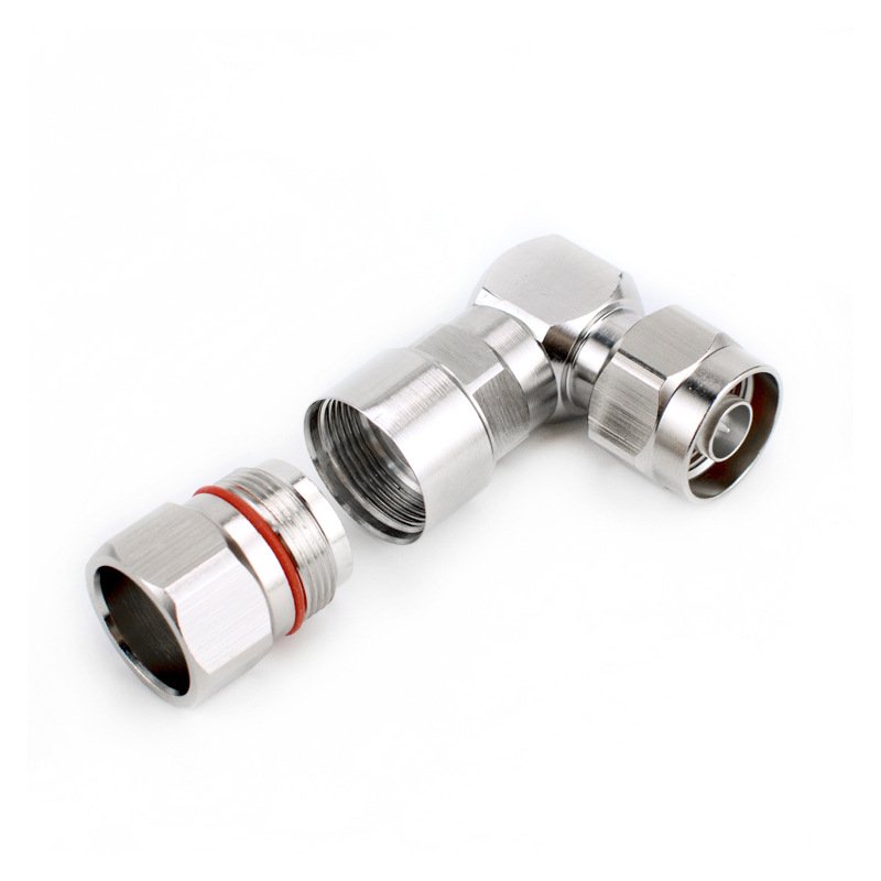 N Male Right Angle Low PIM Connector Clamp/Non-Solder Contact Attachment for 1/2" Flexible Cable