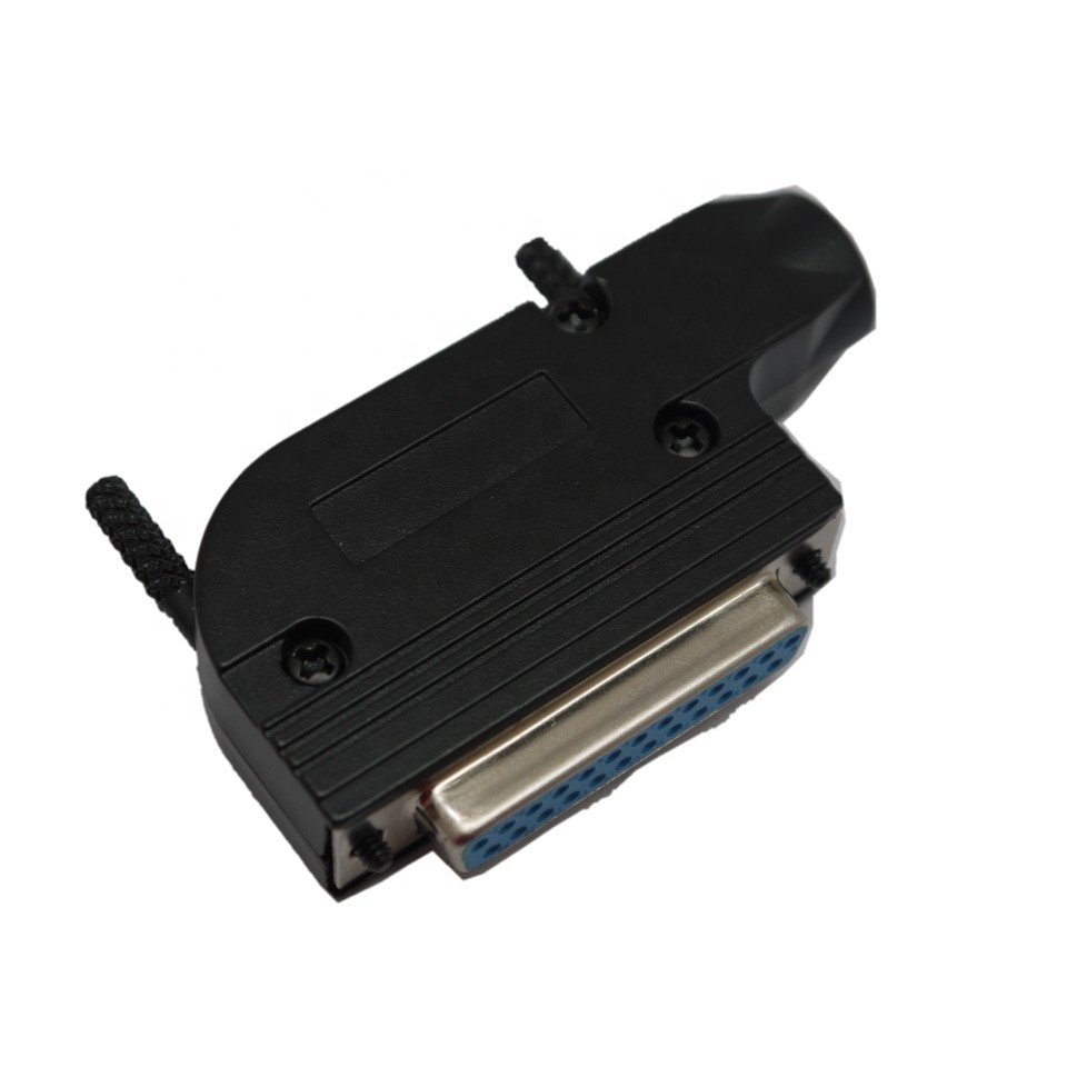 wholesale industrial db25 waterproof cable connector with right angle degree D-sub 25pin metal hood