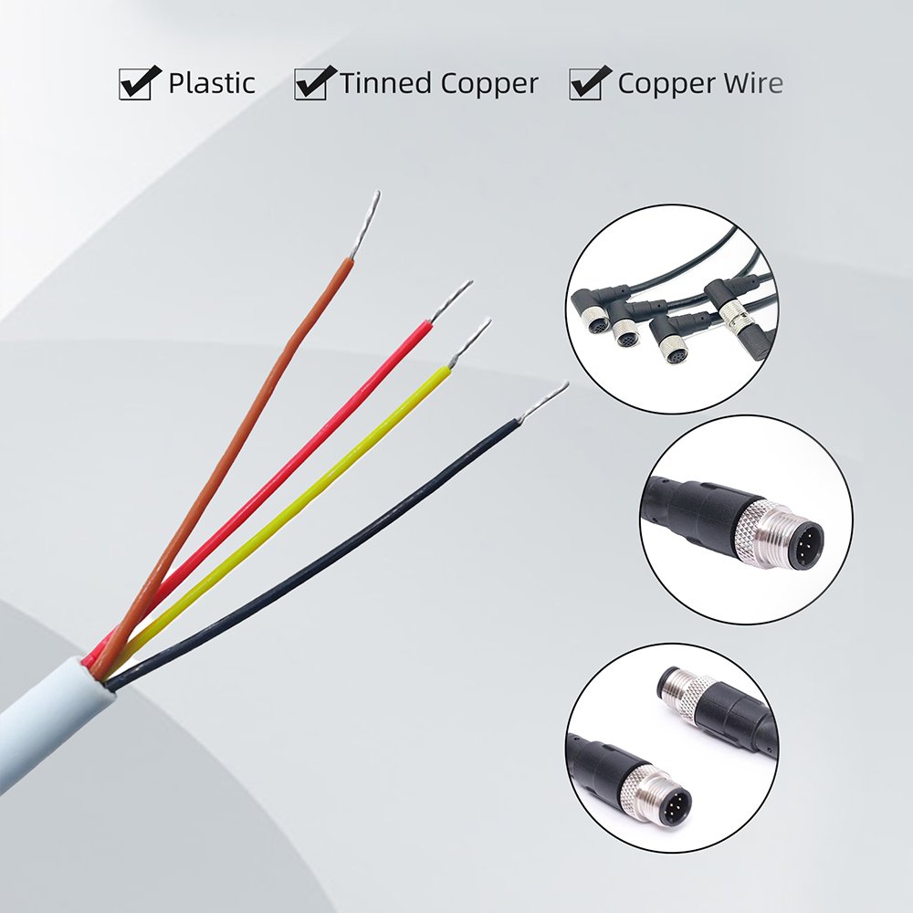 hot sale power cable computer spiral power cord m12 connector 5 pin power cord