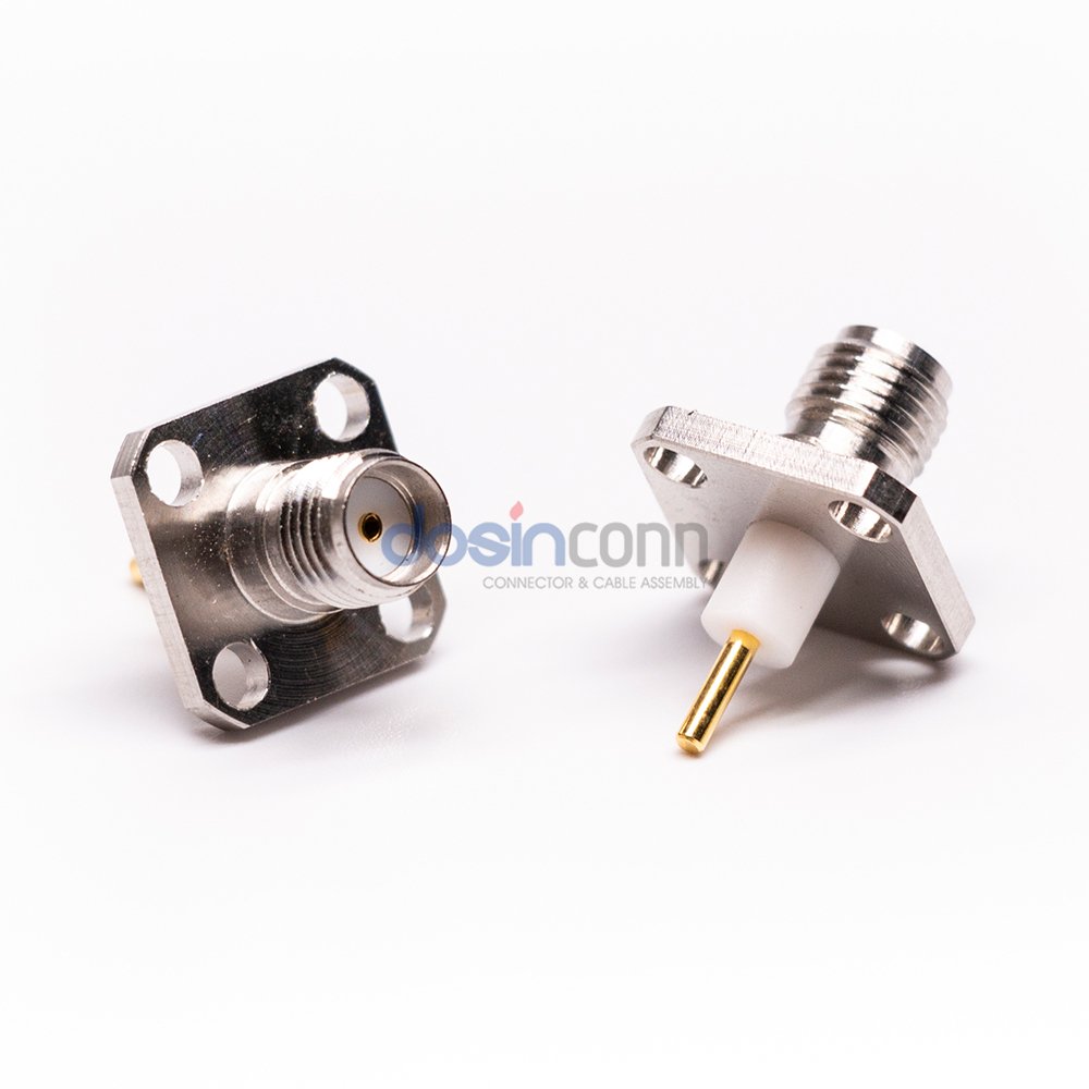 SMA Panel Mount Jack 4-Hole Flange Receptacles SMA RF Connector Solder PCB Mount