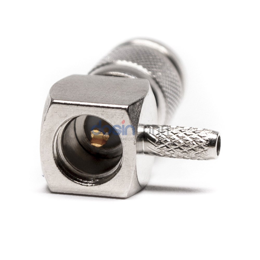 Right angle DIN 1.0-2.3 50 75 Ohm male connector crimp for RG179 coaxial cable