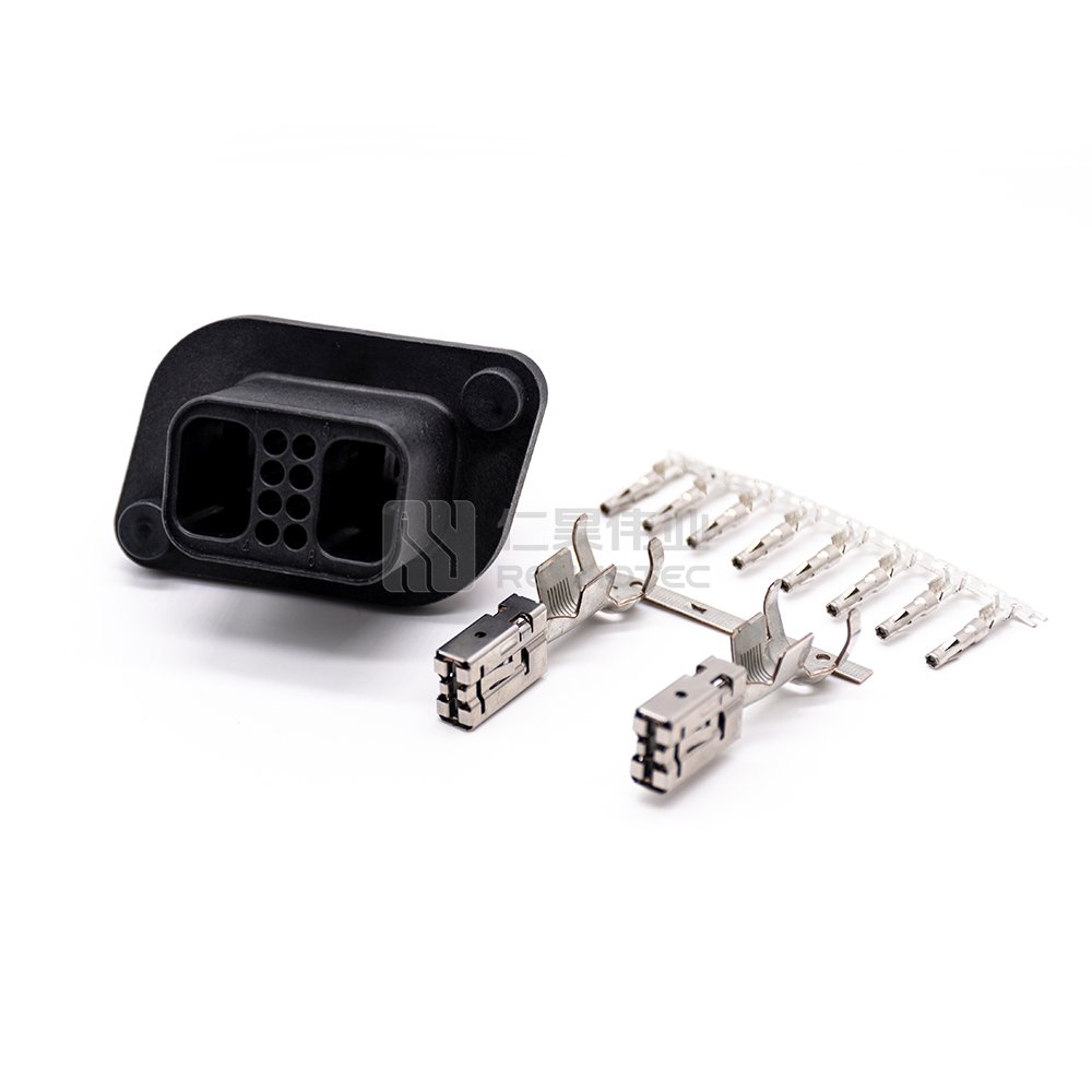 IP67 Hybrid Connector 2 + 8 power + signal Pins Plastic Right Angle Plug 100A for 16mm2 Cable and Socket for E-Bike
