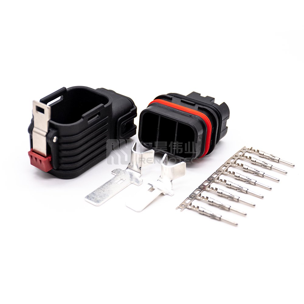 IP67 Hybrid Connector 2 + 8 power + signal Pins Plastic Right Angle Plug 100A for 16mm2 Cable and Socket for E-Bike