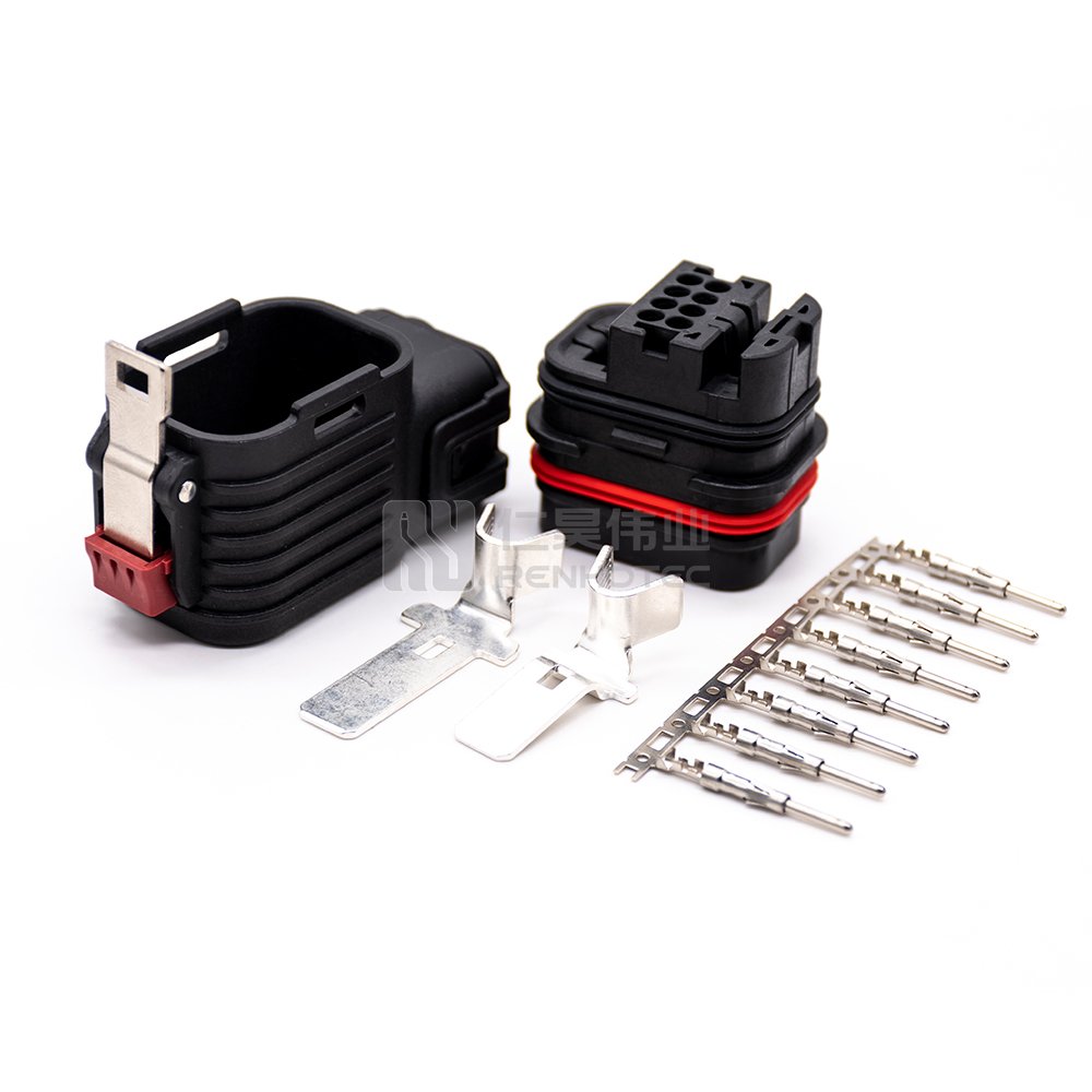 IP67 Hybrid Connector 2 + 8 power + signal Pins Plastic Right Angle Plug 100A for 16mm2 Cable and Socket for E-Bike