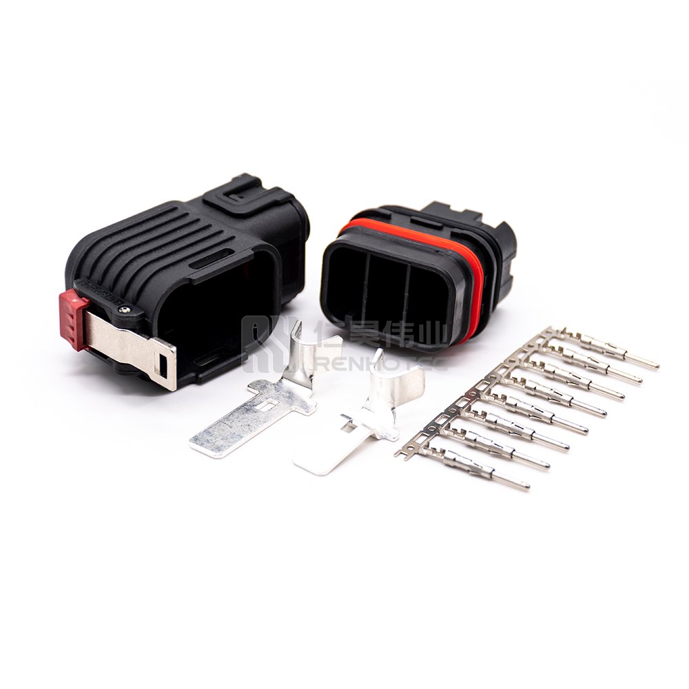 IP67 Hybrid Connector 2 + 8 power + signal Pins Plastic Right Angle Plug 100A for 16mm2 Cable and Socket for E-Bike