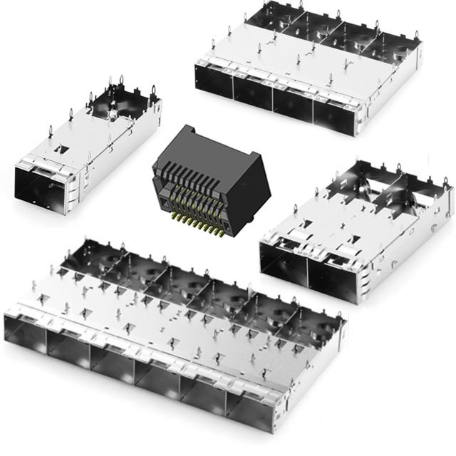 Male SFP+ Stack 2x6 RCP EMI Gasket with 4 LP IO Connectors for PCB Assembly Model Number Pin RoHS Certified