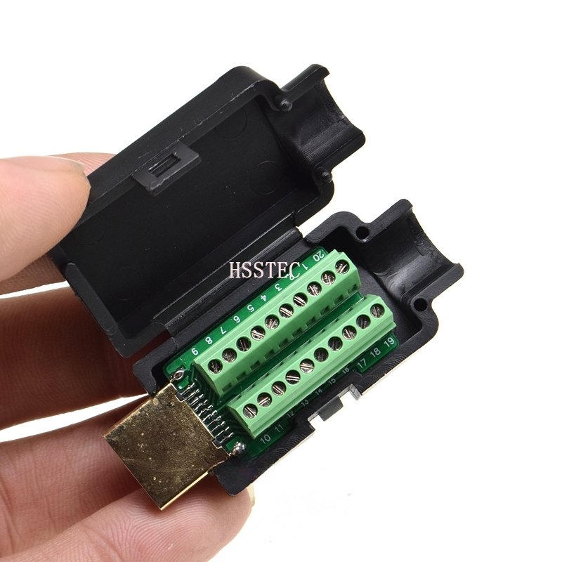 19PIN male plug connector to terminal adapter with black shell wire cable free solder 19 pin
