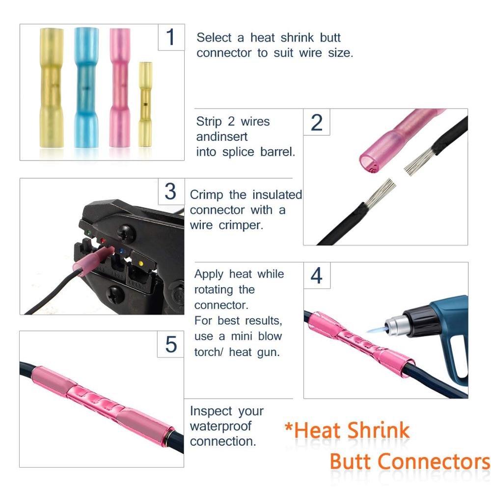 Heat Shrink Butt Connectors Terminals Waterproof Wire Connector Marine Automotive Electrical Terminals Crimp