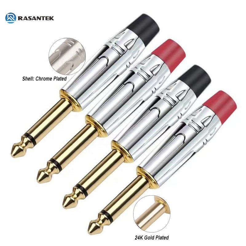 OEM ODM Gold Plated 1/4 Stereo Plug Audio Plug 6.35mm Stereo Audio Plug 3 pole Mono Jack 6.35 TS Connector