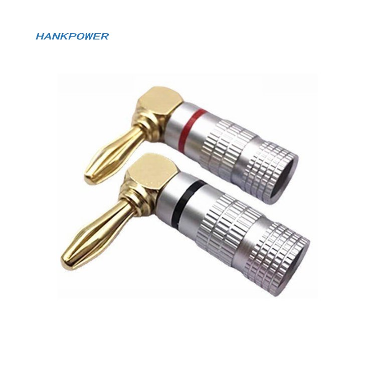 90 Degree 4mm Banana Plug Gold Plated Musical Speaker Aluminium Shell Banana Plugs Connectors