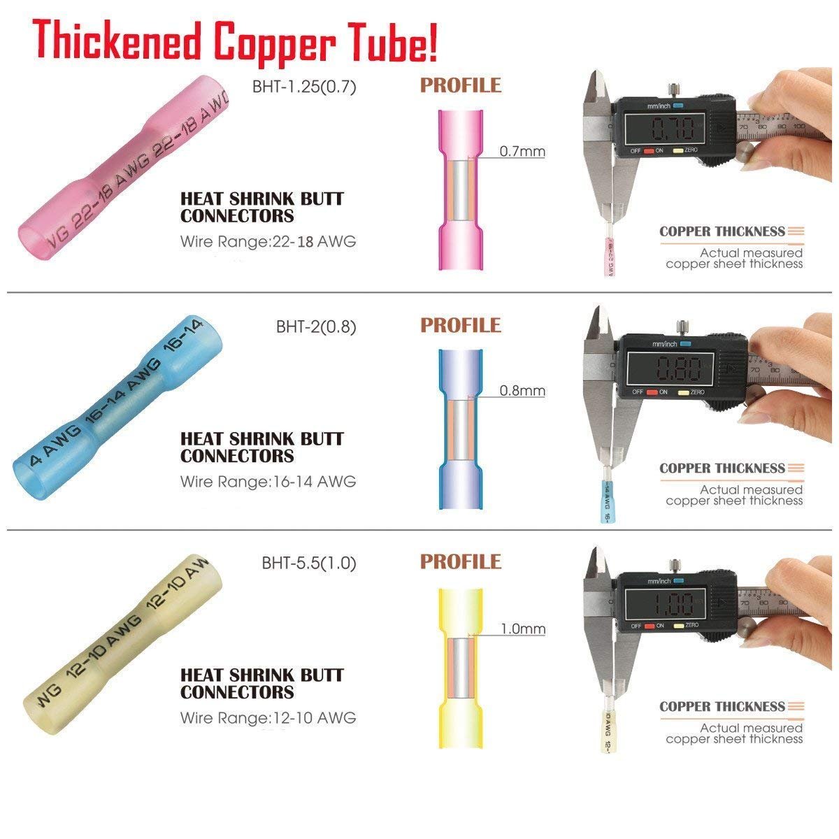 Electrical Waterproof Crimp Type Heat Shrink Butt Connector Crimp Wire Splice Terminals IP67 22awg 16awg 10wag