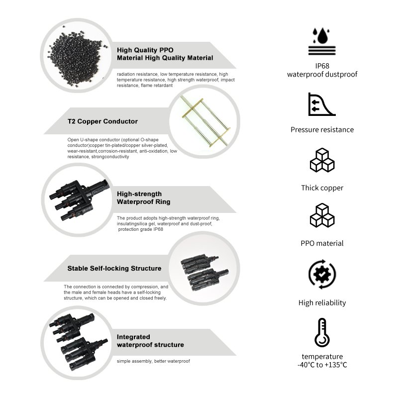 Shunkonn 1000V 50A IP68 Waterproof 3 IN 1 T branch Male Female Solar Panel PV connector for photovoltaic systems