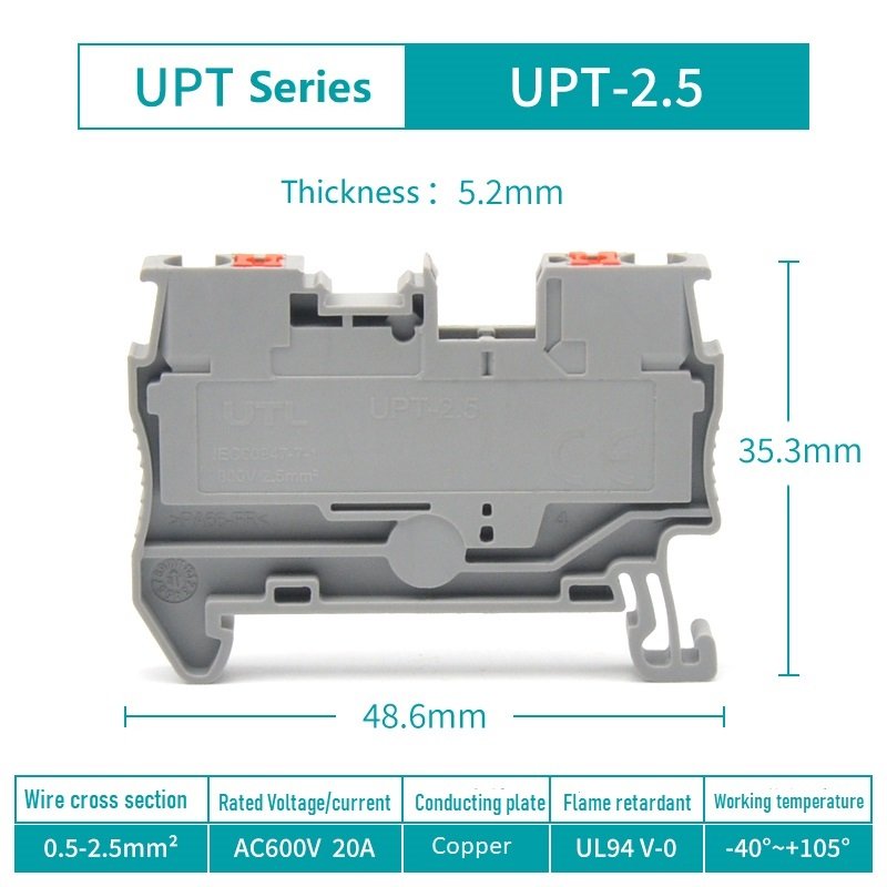 UTL factory Electric Nylon Plastic copper PT2,5 single level fast push in feed through din rail mounted Terminal Block wiring connector