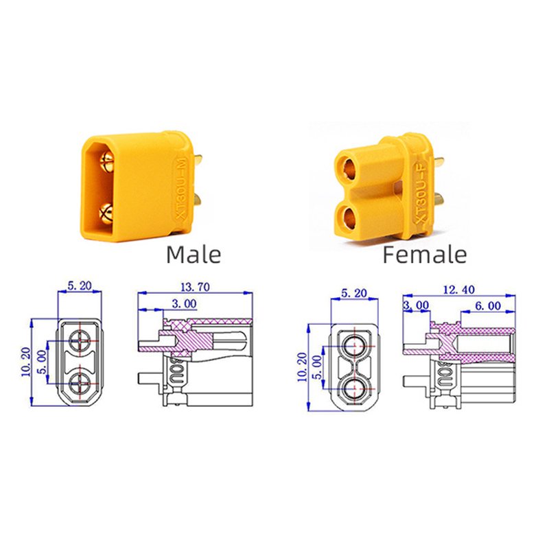 Factory price direct selling Small volume large current gold plated Yellow plug Amass 2 pin XT30U Male and female connectors