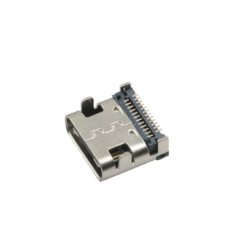 USB Type C Female Connector 24P Double Row Pins Four Legs Insertion SMT Fast Charging and Data Transmission Connector