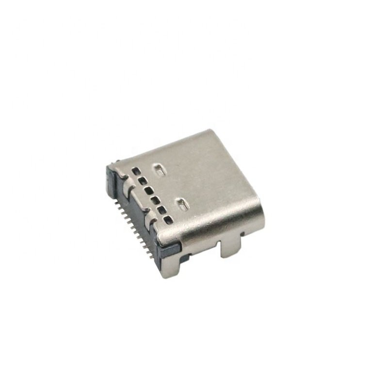 USB Type C Female Connector 24P Double Row Pins Four Legs Insertion SMT Fast Charging and Data Transmission Connector