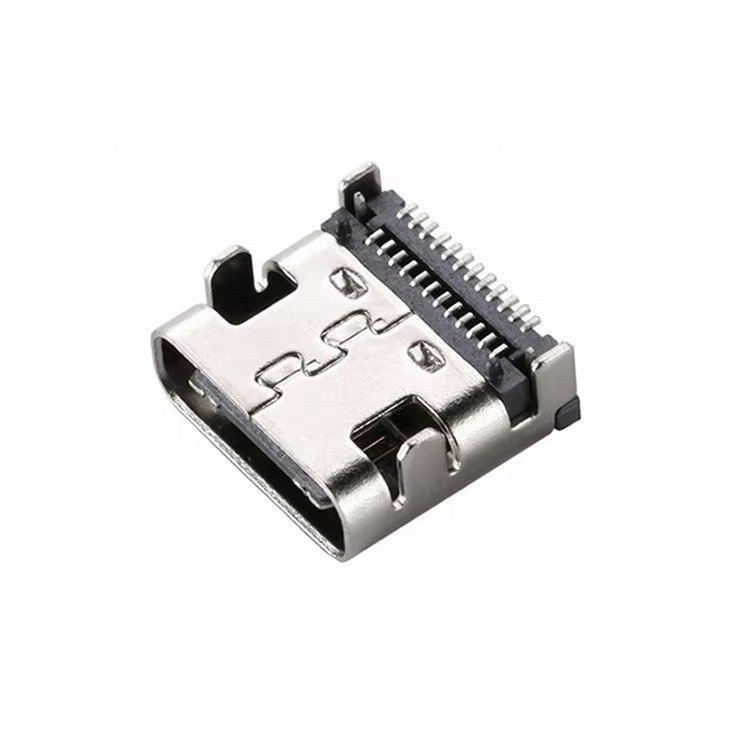 USB Type C Female Connector 24P Double Row Pins Four Legs Insertion SMT Fast Charging and Data Transmission Connector