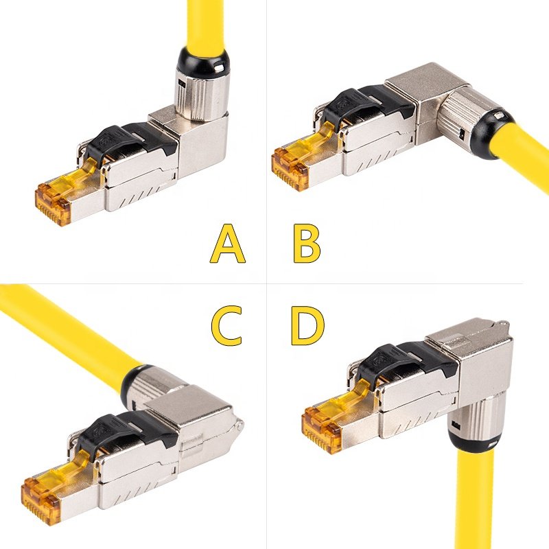 Linkwylan 10G Cat6A 90 degree Angled Toolless Termination Plug Shielded RJ45 Field Connector Tool-free Connection
