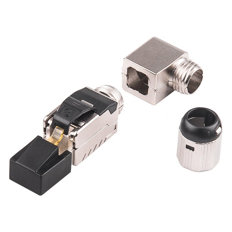 Linkwylan 10G Cat6A 90 degree Angled Toolless Termination Plug Shielded RJ45 Field Connector Tool-free Connection