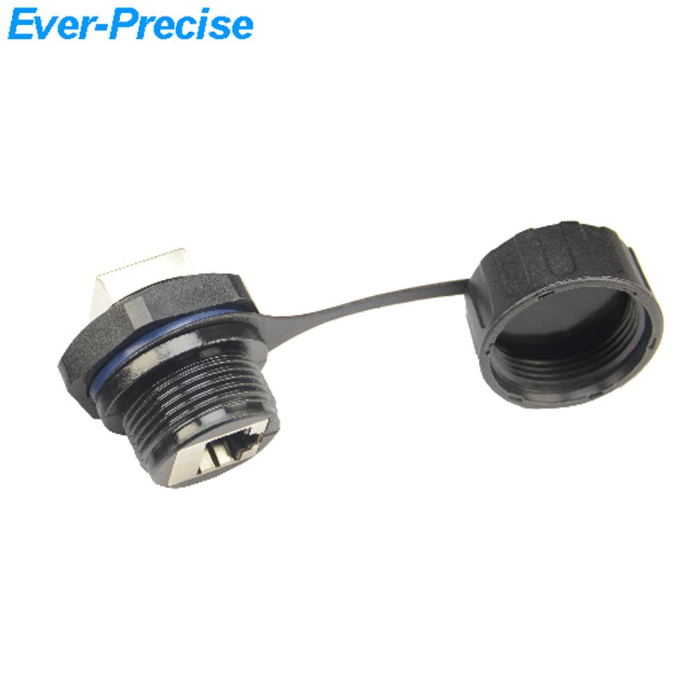 CAT.6 RJ45 SHIELDED INDUSTRIAL PANEL MOUNT BULKHEAD COUPLER WITH DUST CAP COVER WATERPROOF CONNECTOR