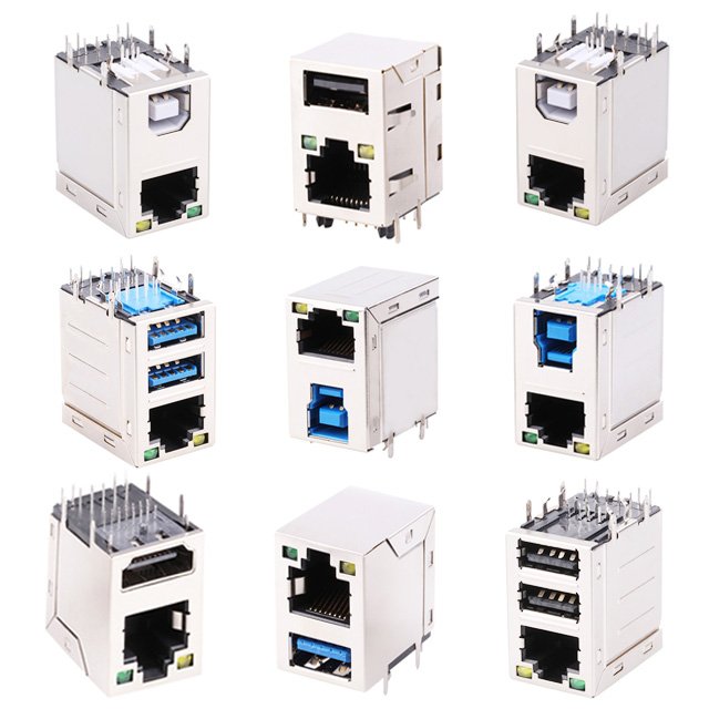 2*1 Port Rj 45 Ethernet Rj45 Socket Connector