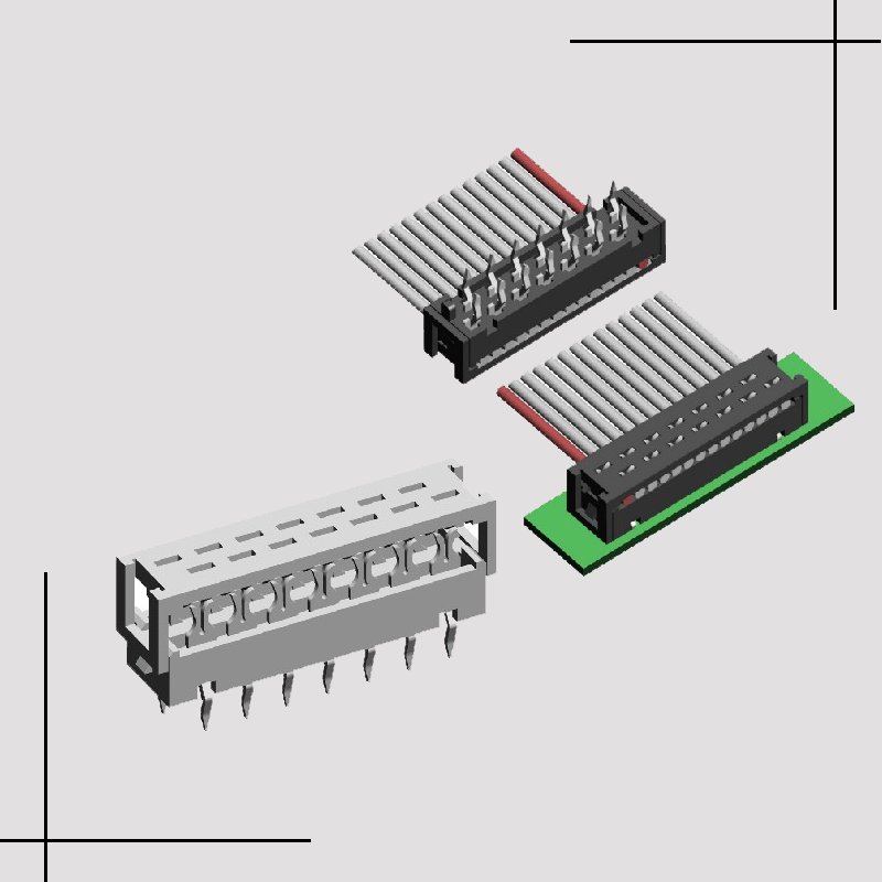 1.27mm 2mm 2.54mm frc idc connector box header to idc socket with ribbon cable