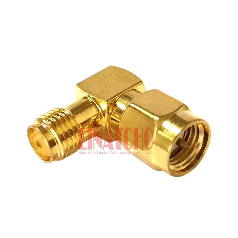 Turn a Corner Golden Right Angle SMA Male to SMA Female Connector
