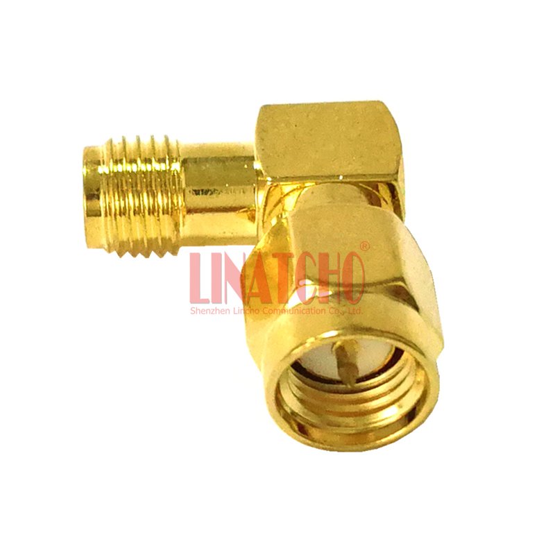 Turn a Corner Golden Right Angle SMA Male to SMA Female Connector