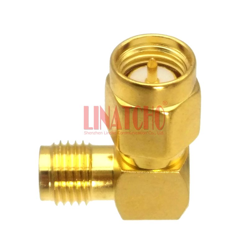 Turn a Corner Golden Right Angle SMA Male to SMA Female Connector
