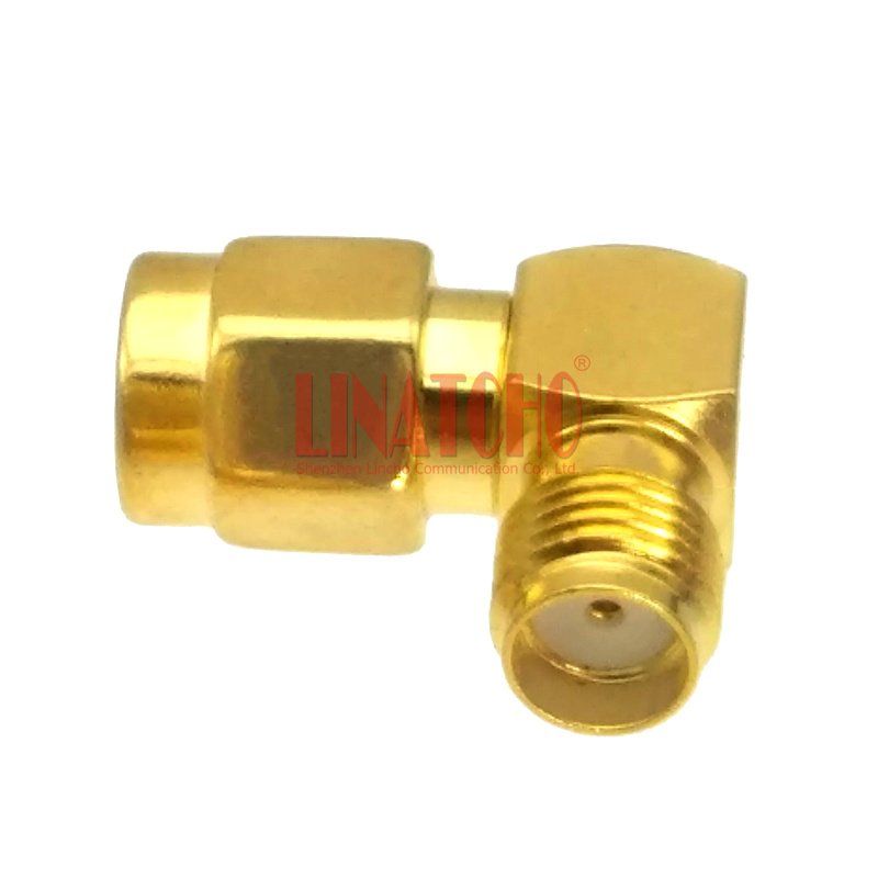 Turn a Corner Golden Right Angle SMA Male to SMA Female Connector