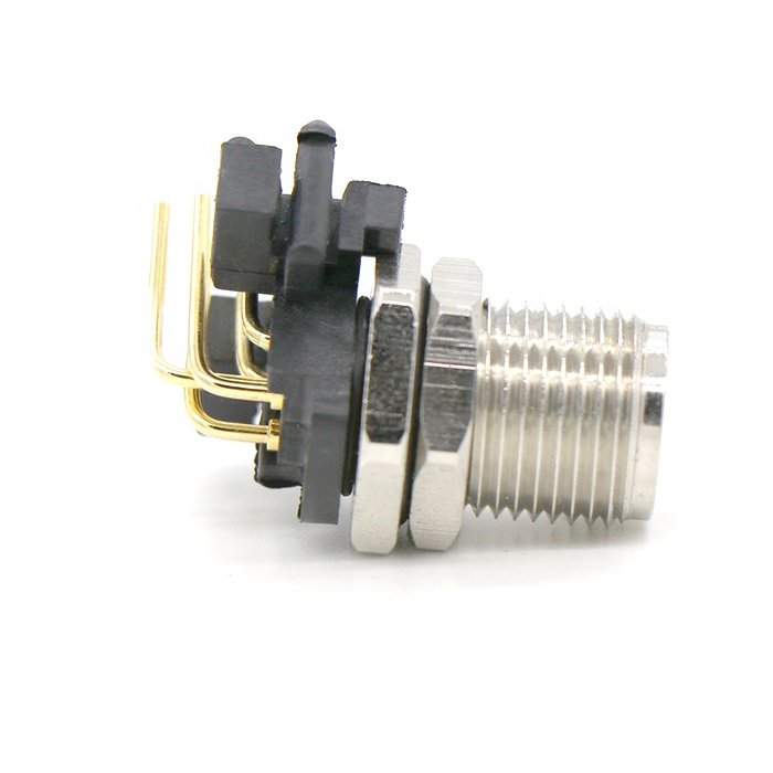 Right angled PCB contacts CNC screw M12 90 degree panel mount 5pin female A-code Connector