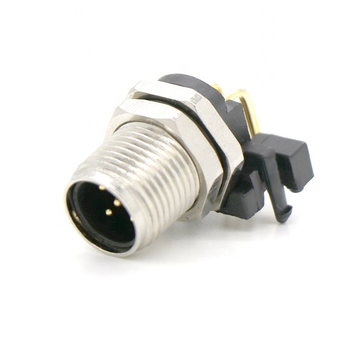 Right angled PCB contacts CNC screw M12 90 degree panel mount 5pin female A-code Connector