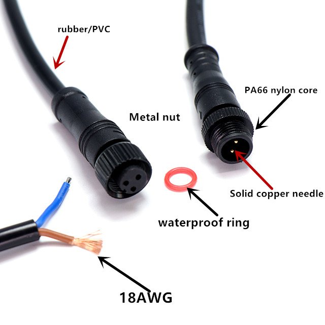 Waterproof IP68 M12 3 4 5 Pin Male Female LED wire Cable Connector