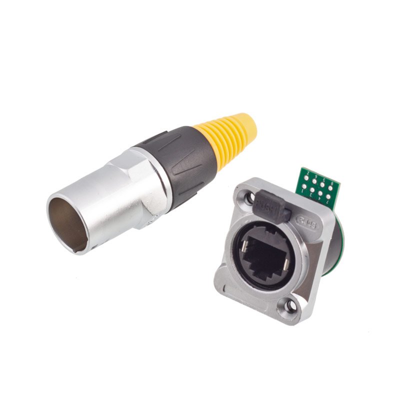 Panel mount right angle rj45 wall square socket IP68 with cable rj45 waterproof connector