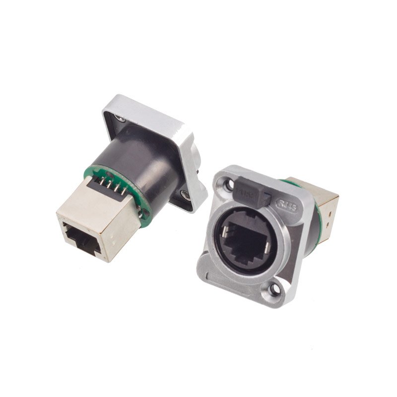 Panel mount right angle rj45 wall square socket IP68 with cable rj45 waterproof connector