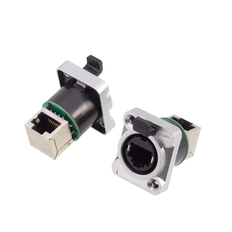 Panel mount right angle rj45 wall square socket IP68 with cable rj45 waterproof connector