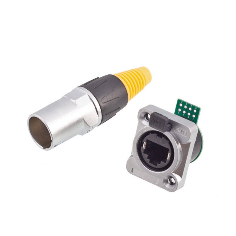 Panel mount right angle rj45 wall square socket IP68 with cable rj45 waterproof connector