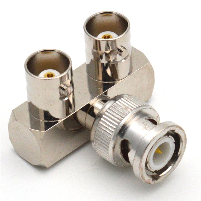 All copper RF coaxial monitoring adapter BNC-JKK three-way connector bent type Twinax Tee Adapter