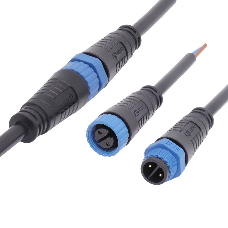 Outdoor UL/EU/UK Power Plug 2 ways Waterproof Cable Molded M15 Plastic Circular Female Connector IP68 For Lighting Project