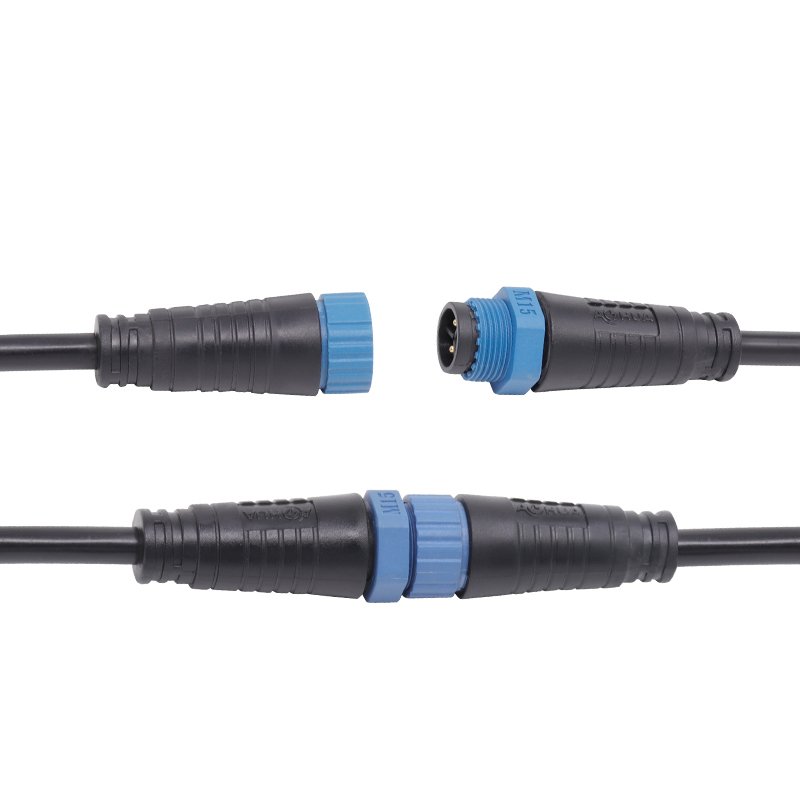 Outdoor UL/EU/UK Power Plug 2 ways Waterproof Cable Molded M15 Plastic Circular Female Connector IP68 For Lighting Project