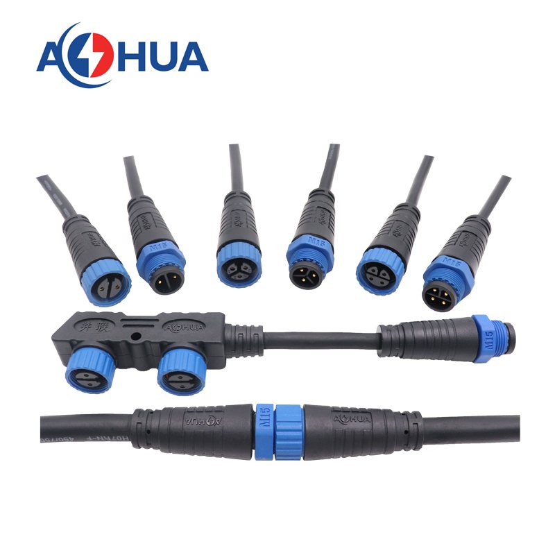 Outdoor UL/EU/UK Power Plug 2 ways Waterproof Cable Molded M15 Plastic Circular Female Connector IP68 For Lighting Project