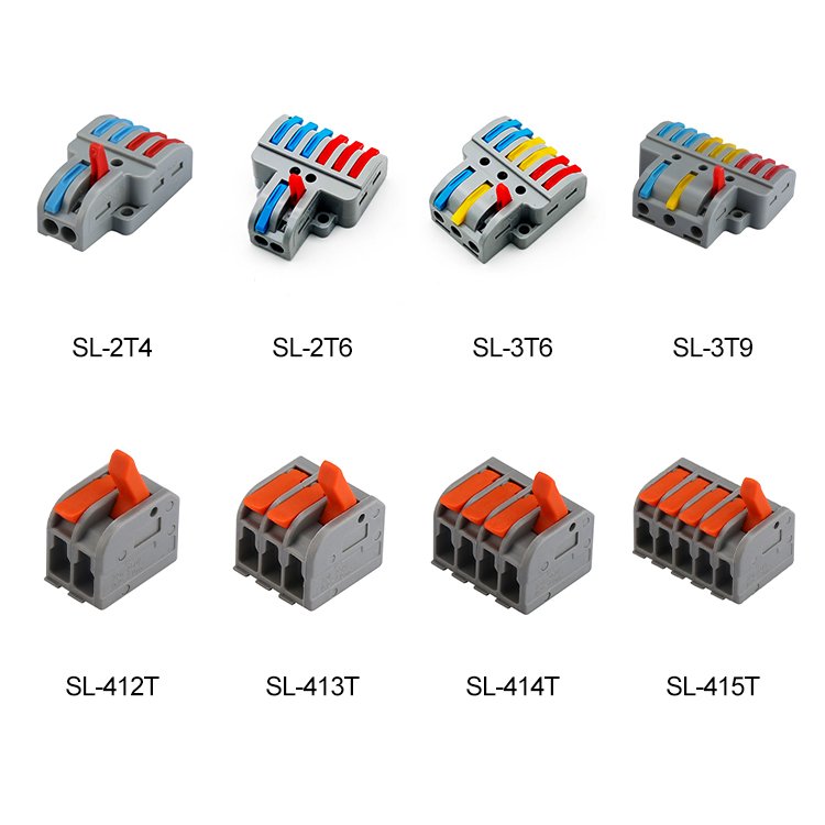 Efficient Double Head 4 Way 250V Nylon Copper Block Terminal Connectors For AC Power Socket With 0.2-4mm Square Meter Solid Wire