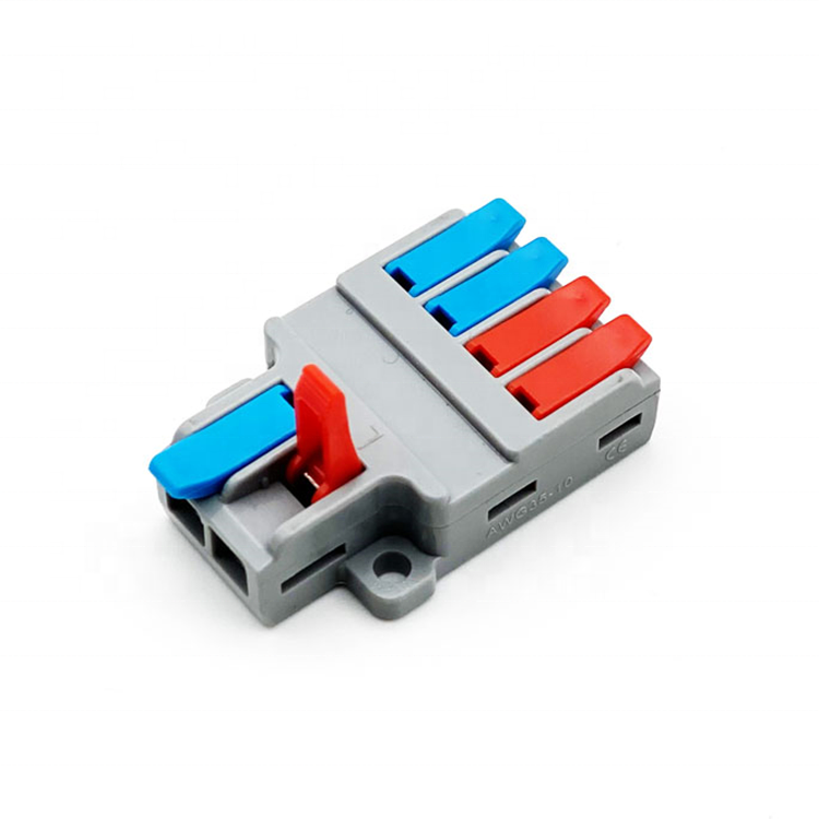Efficient Double Head 4 Way 250V Nylon Copper Block Terminal Connectors For AC Power Socket With 0.2-4mm Square Meter Solid Wire