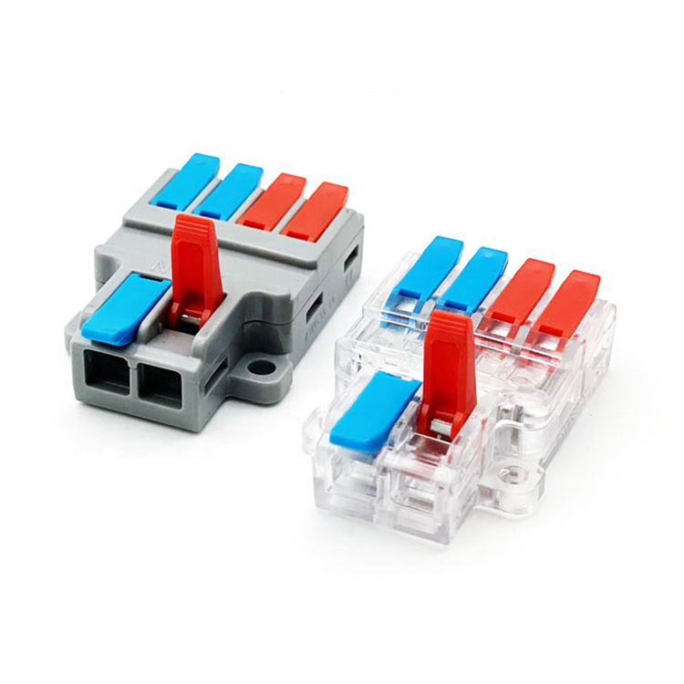 Efficient Double Head 4 Way 250V Nylon Copper Block Terminal Connectors For AC Power Socket With 0.2-4mm Square Meter Solid Wire